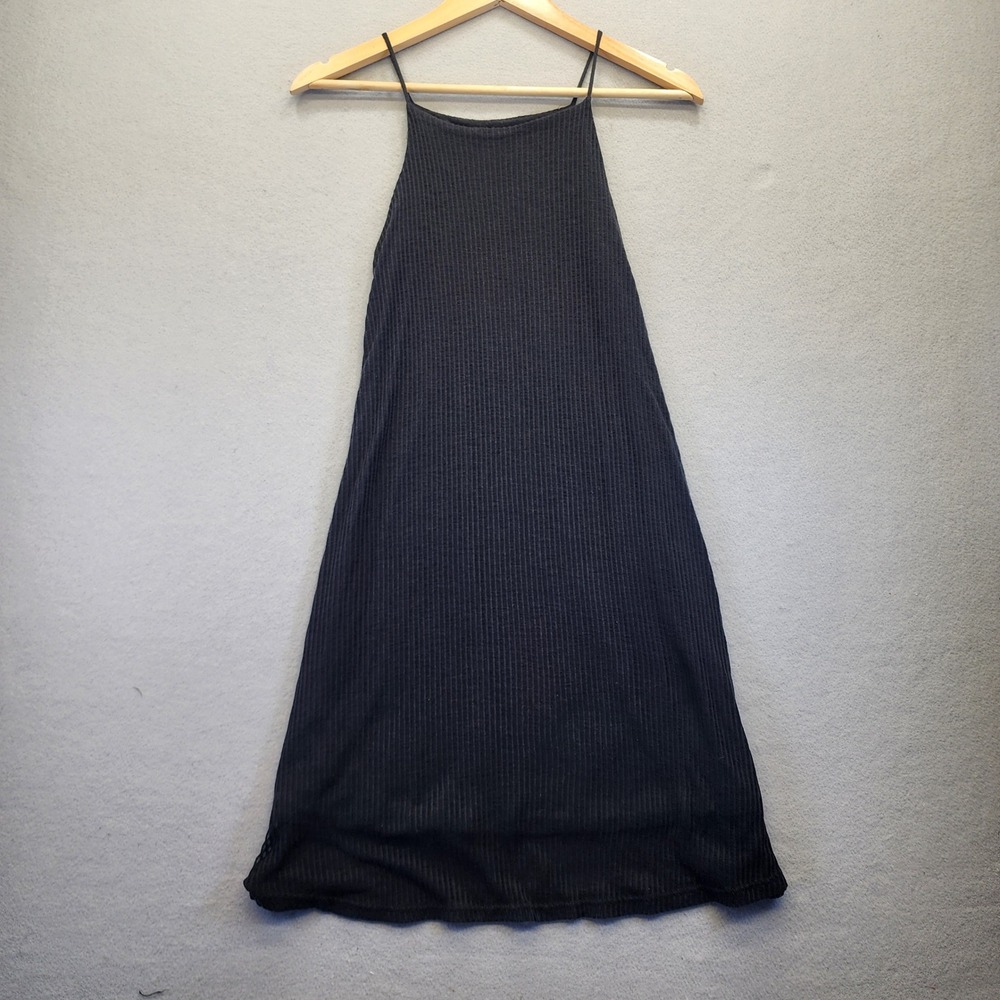 Adam Levine Black Ribbed Halter Mini Dress Womens Large L Spaghetti Strap‎ USA